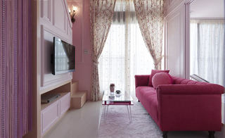 粉色浪漫温馨简约客厅玫红色沙发装饰效果图