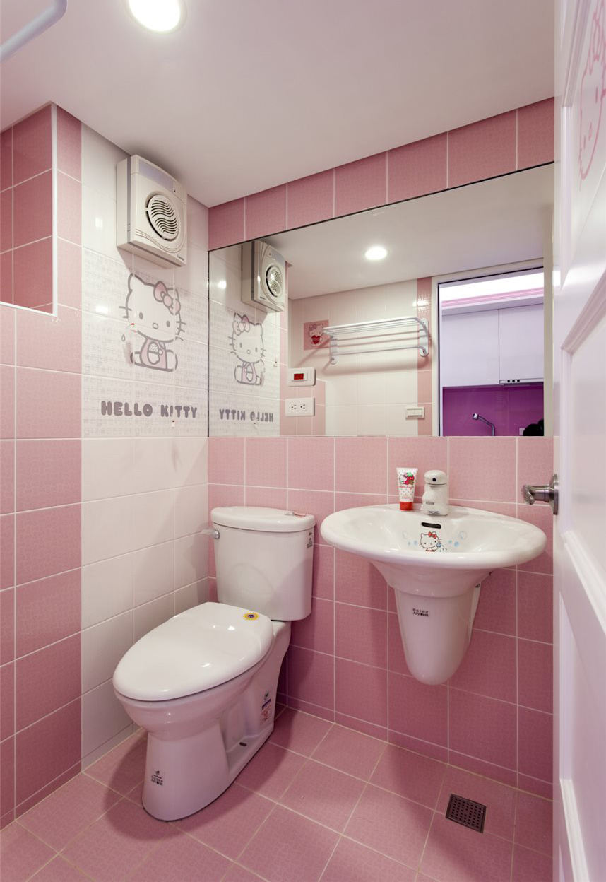 粉色kitty主题 宜家粉色卫生间设计