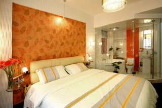 现代活力橙色主题 卧室背景墙设计