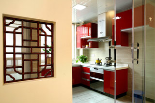 红色新中式混搭厨房隔断设计