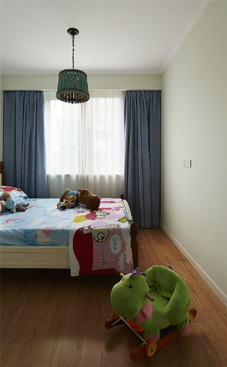 简美式儿童房 蓝色窗帘效果图