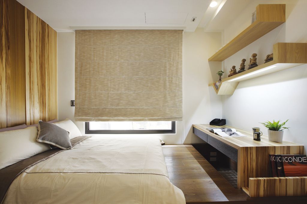 日式简约风卧室麻布窗帘设计