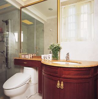 复古美式卫生间 弧形洗手台设计