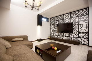 现代新中式  客厅雕花电视背景墙设计