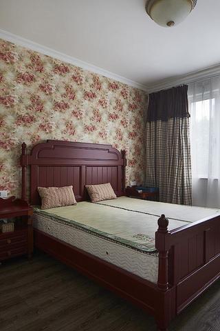 简朴地中海风格卧室床头印花壁纸装饰效果图