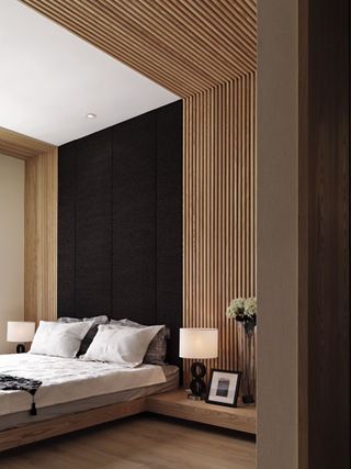 现代日式风 卧室床头背景墙设计