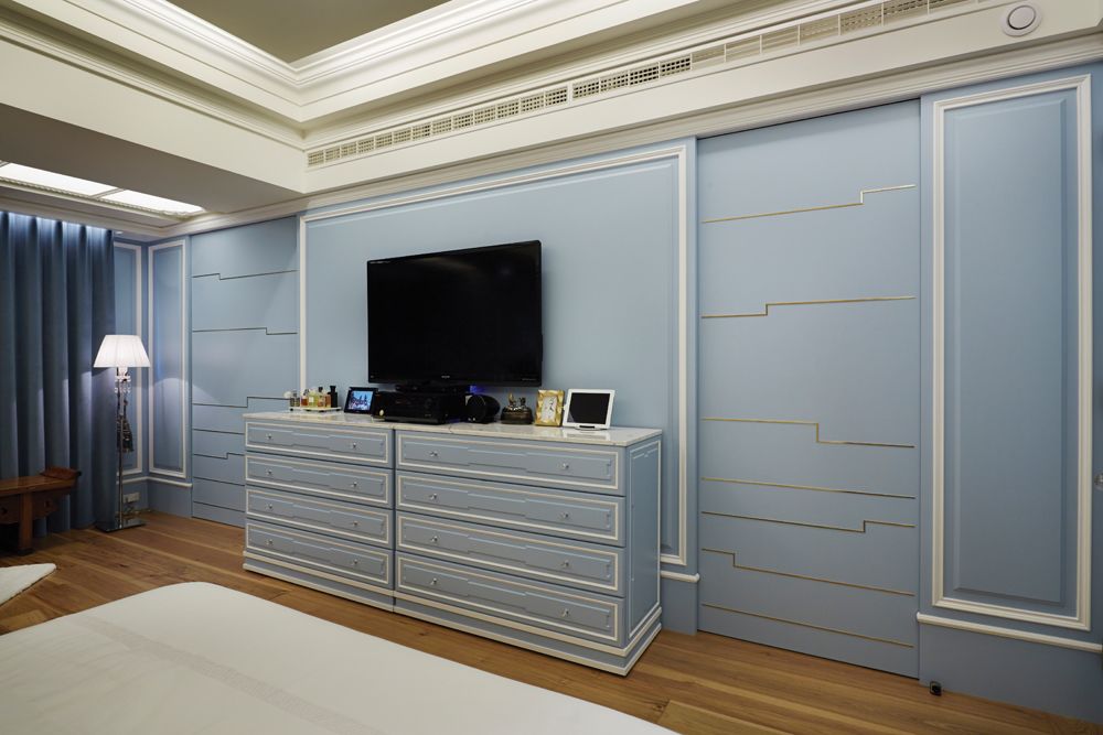 时尚美式卧室 蓝色电视背景墙设计