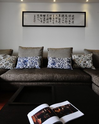 深色中式亚麻布艺沙发效果图