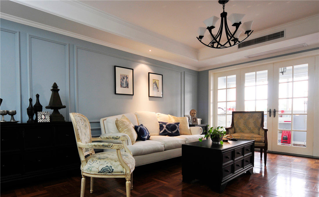 美式客厅蓝色背景墙装饰