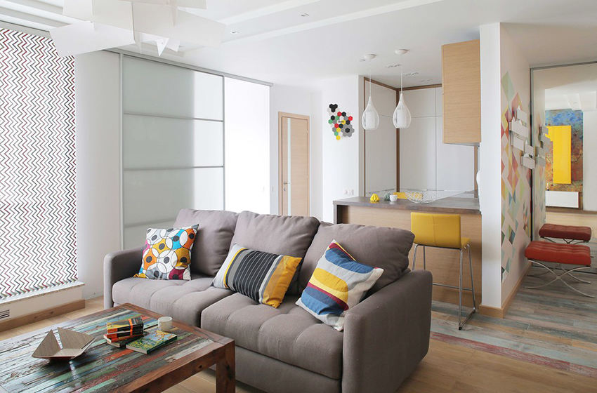 黄色优雅创意现代小户型室内装潢效果图