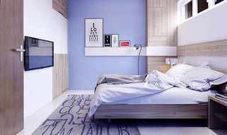 时尚现代风 蓝紫色卧室背景墙设计