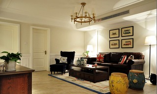经典美式客厅 皮艺沙发效果图
