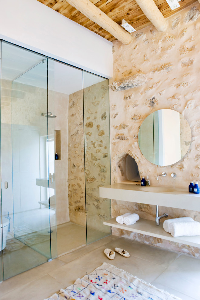 原木自然风卫生间 玻璃淋浴房设计