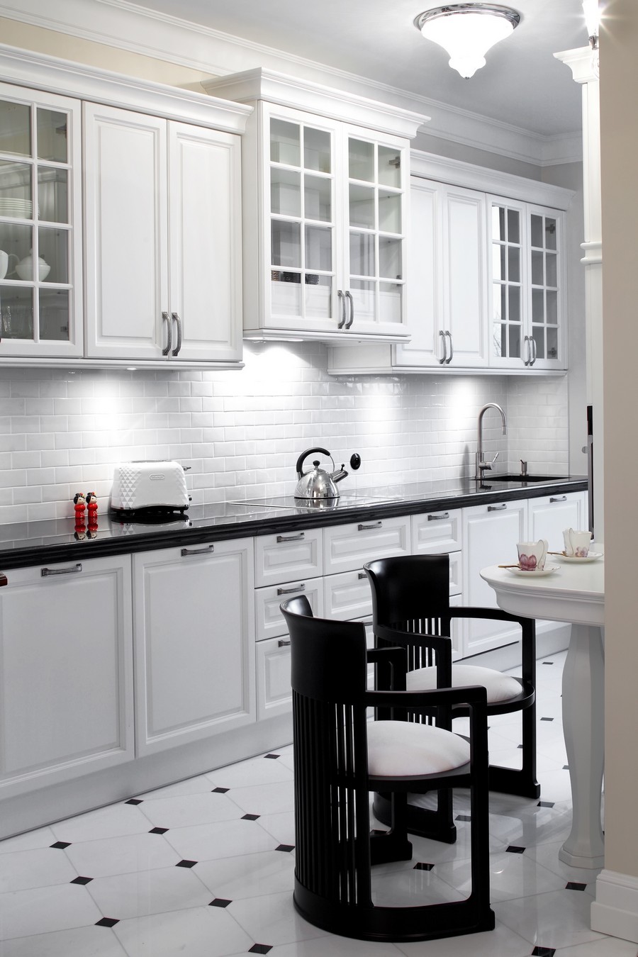 精致黑白简欧风厨房橱柜设计105㎡混搭风公寓厨房装修效果图160平美式