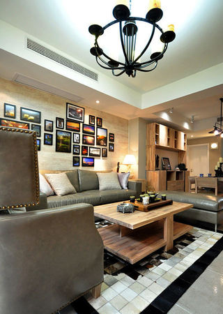 朴实现代风格家居客厅实木茶几装饰效果图
