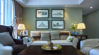 清新复古美式客厅 沙发照片墙设计