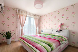 浪漫粉色田园风格卧室墙纸装饰效果图