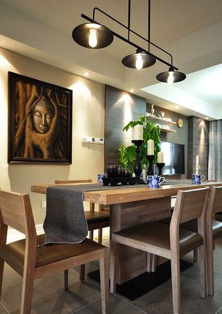 简约现代餐厅原木餐桌椅装饰效果图