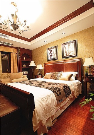 奢华复古美式卧室背景墙设计