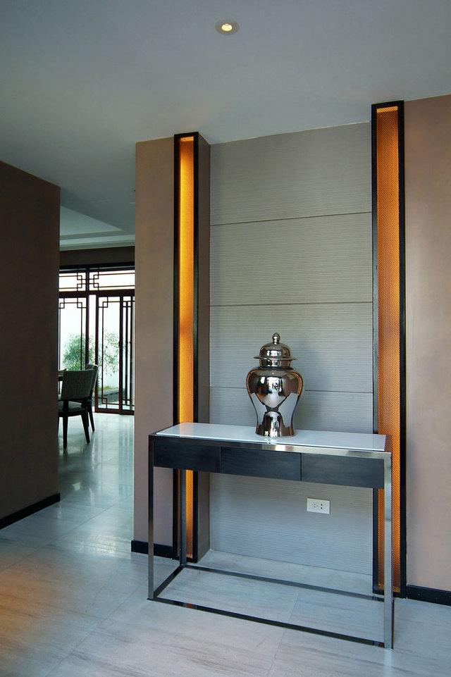 简约中式风格客厅实木沙发背景墙设计