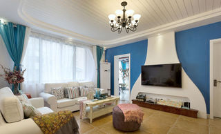 浪漫蓝白地中海风格客厅电视背景墙效果图