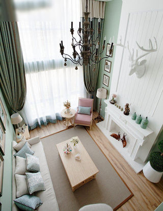 清新浪漫马卡龙欧式风格复式挑高客厅装修欣赏案例图
