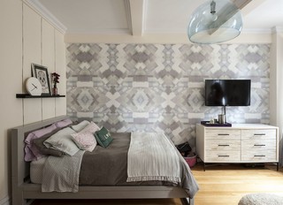 潮流时尚现代小户型卧室马赛克墙纸装饰效果图