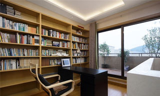 简约中式风书房 实木书架设计