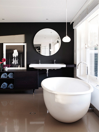 黑白时尚摩登现代卫生间圆形浴缸装饰效果图
