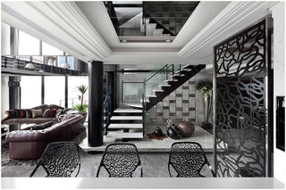 黑白超炫现代复式楼梯装修设计效果图