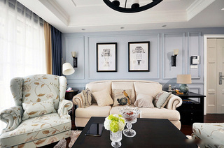 清新浅蓝色美式客厅背景墙设计