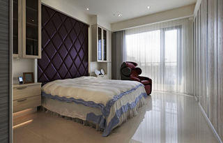 时尚浪漫简欧风卧室紫色菱形格软包背景墙设计