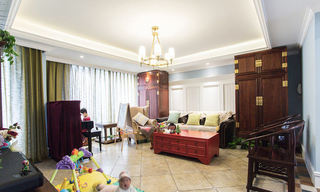 温馨复古美式混搭客厅沙发装饰柜设计