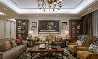 高贵美式典雅设计客厅沙发照片墙装饰