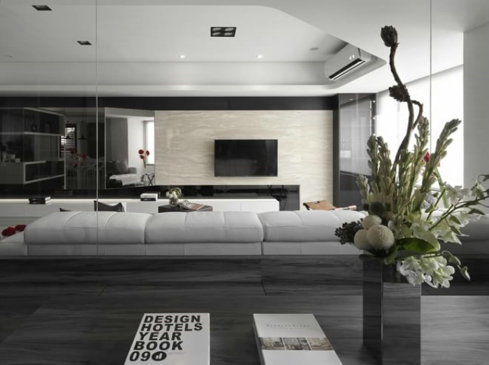 时尚黑白沉稳现代日系三室两厅设计效果图