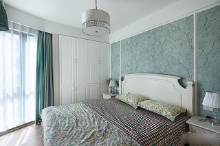 唯美湖绿色美式卧室背景墙装饰