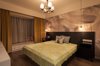唯美浪漫美式现代卧室背景墙装饰效果图