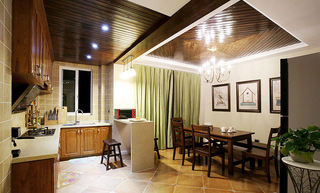 休闲美式厨房餐厅仿木地板吊顶设计