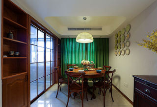 绿色复古美式餐厅窗帘设计效果图