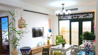 中式园林风混搭客厅电视背景墙装饰