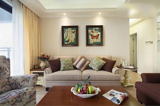 文雅复古美式客厅沙发背景装饰画设计