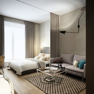 时尚现代单身公寓 卧室客厅窗帘简易隔断