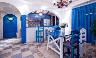 蓝白地中海装饰风格餐厅装修效果图