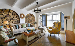 个性复古美式北欧风情混搭客厅装饰效果图