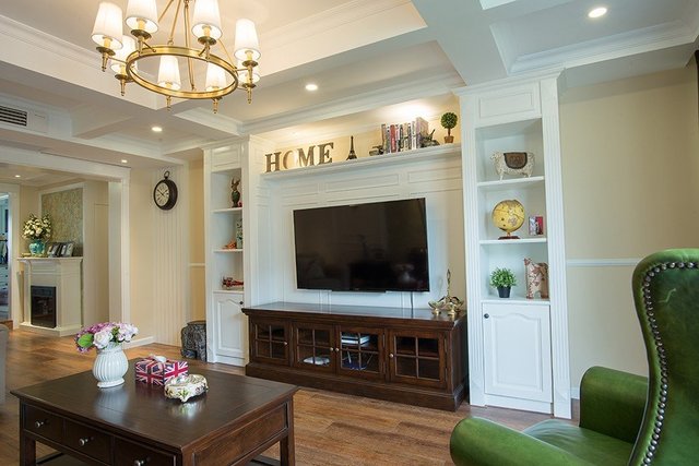 复古美式客厅电视背景墙装饰效果图