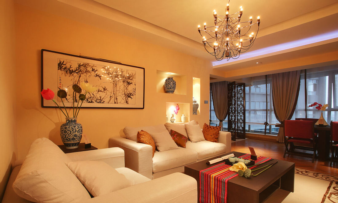 精美新中式客厅沙发背景墙设计
