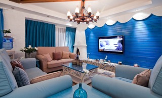 深蓝色地中海风格家居客厅装修效果图