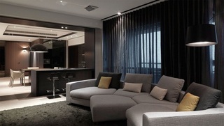 高端大气深色系现代酒店式客厅窗帘设计