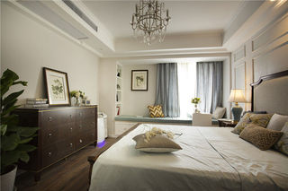 优雅复古冷色调美式卧室设计效果图