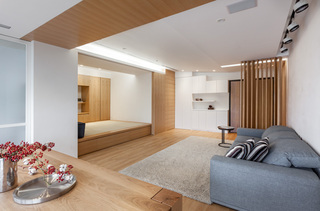宜家日系开放式卧室客厅原木隔断设计